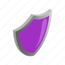 emblem, isometric, protection, safety, security, shield, violet