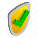 emblem, gold, green, isometric, security, shield, yellow