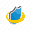 blue, emblem, isometric, protection, security, shield, yellow