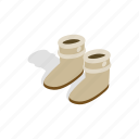 boot, fur, isometric, leather, pair, shoe, winter 