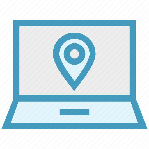 Laptop, location, map pin, navigation, notebook, shop location, shopping icon - Download on Iconfinder