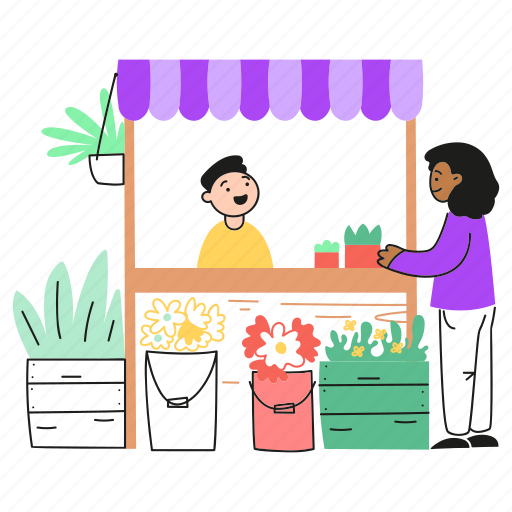 Stand, shopping, fair, plant, client, store, product illustration - Download on Iconfinder