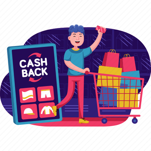 Man, promotion, cash back, discount, shopping, people, black friday illustration - Download on Iconfinder