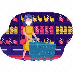 shopping, supermarket, shop, store, business, facemask, trolly 