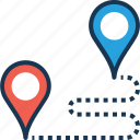 distance, location pins, map pin, navigation, travel