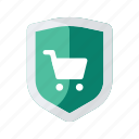 cart, commerce, protection, shield, shopping