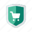 cart, commerce, protection, shield, shopping 