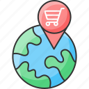 global, location, map, pointer, shopping cart, trolley, worldwide