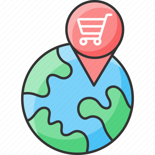 Global, location, map, pointer, shopping cart, trolley, worldwide icon - Download on Iconfinder