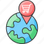 global, location, map, pointer, shopping cart, trolley, worldwide 