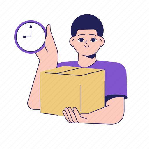 Man, box, delivery, shipment, shopping, commerce, time illustration - Download on Iconfinder