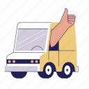 car, van, truck, thumbs, up, delivery, shipment, shopping, commerce 
