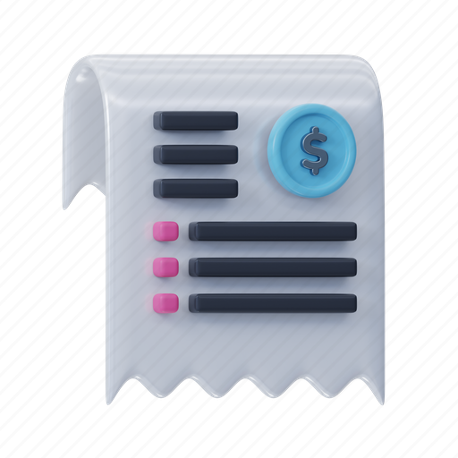 Bill, invoice, paper, purchase, shop, payment, receipt 3D illustration - Download on Iconfinder