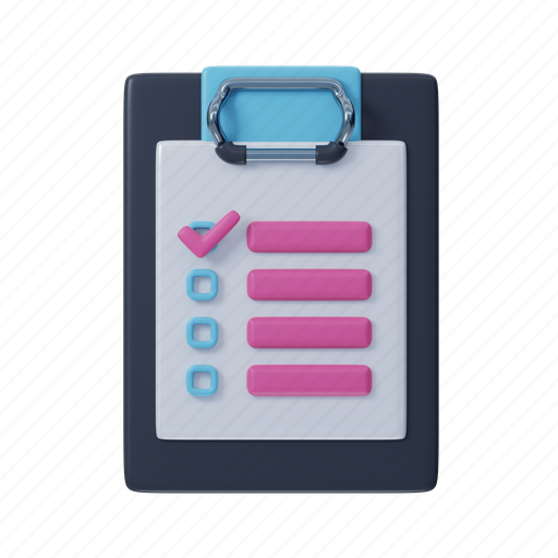 Check list, task, clipboard, sheet, document, check 3D illustration - Download on Iconfinder