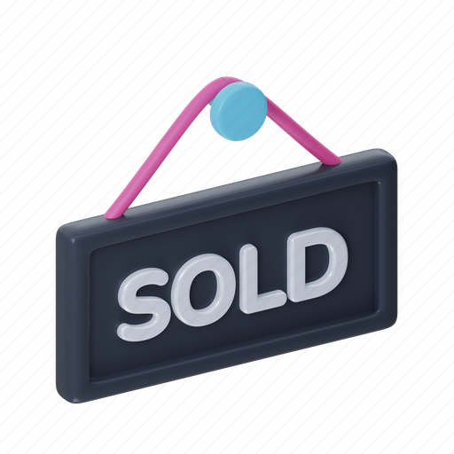 Sold, hanging board, sign, shopping, signboard, door sign 3D illustration - Download on Iconfinder