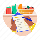 shopping checklist, list, item list, retailing, buying