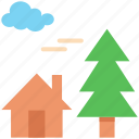 shopping, cloud, tree, house, nature, property