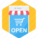 cart, mobile, open, shop, ecommerce, shopping, smartphone