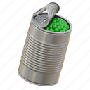 canned, food, peas, 3d icon 