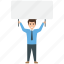 advertisement, businessman advertising, demonstrating, manager holding blank sign board, signboard copyspace 