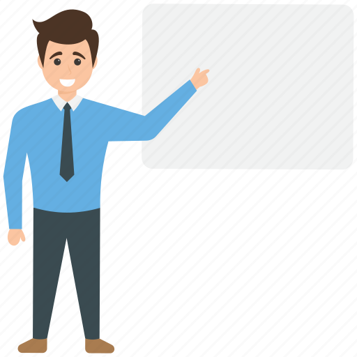 Businessman with whiteboard, consultant, instructor, presentation icon - Download on Iconfinder