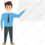 businessman with whiteboard, consultant, instructor, presentation 