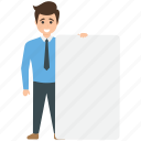 advertisement, businessman advertising, demonstrating, manager holding blank sign board, signboard copyspace