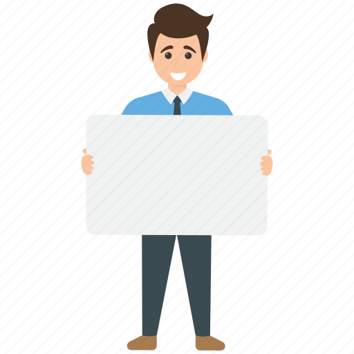 Advertising agency, businessman advertising, holding placard, marketing, sign board display icon - Download on Iconfinder