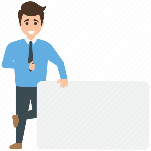 Advertisement, businessman advertising, demonstrating, manager holding blank sign board, signboard copyspace icon - Download on Iconfinder