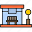 bus, stop, buildings, security, signaling, transportation, icon 