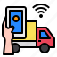 truck, delivery, smartphone, mobile, hand, technology, control 