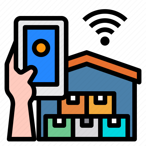 Warehouse, store, smartphone, mobile, hand, technology, control icon - Download on Iconfinder
