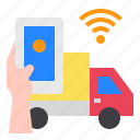 truck, delivery, smartphone, mobile, hand, technology, control
