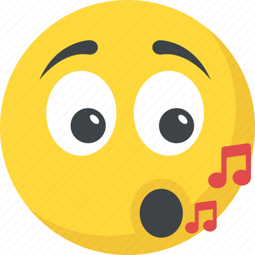 Music emoji, music note, singing, smiley, whistle icon