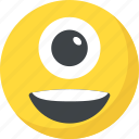 crazy face, cyclops emoji, emoticon, laughing, one eye emoji 