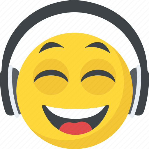 Cheerful, dj emoticon, earphones, headphones emoji, smiling icon - Download on Iconfinder