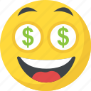 dollar eyes emoji, greedy, happy face, money face, rich