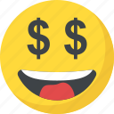 dollar eyes emoji, greedy, happy face, money face, rich 