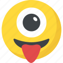crazy face, cyclops emoji, emoticon, laughing, one eye emoji 