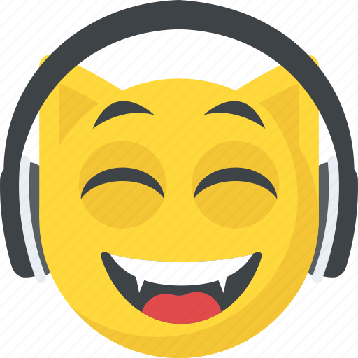 Cheerful, dj emoticon, earphones, headphones emoji, smiling icon - Download on Iconfinder