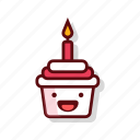 birthday, candle, cherry, cream, cupcake, muffin, sweet 