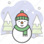 snowman, winter, snow, tree, season, field, snowfall 