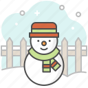 snowman, scarf, hat, fence, farm, winter, field