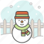 snowman, scarf, hat, fence, farm, winter, field 