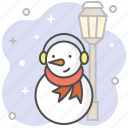snowman, lamppost, headphone, earphone, night, waiting, winter