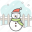 snowman, farm, holiday, winter, cold, fence, rural 