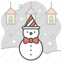 snowman, night, bow, hat, new year, christmas, winter