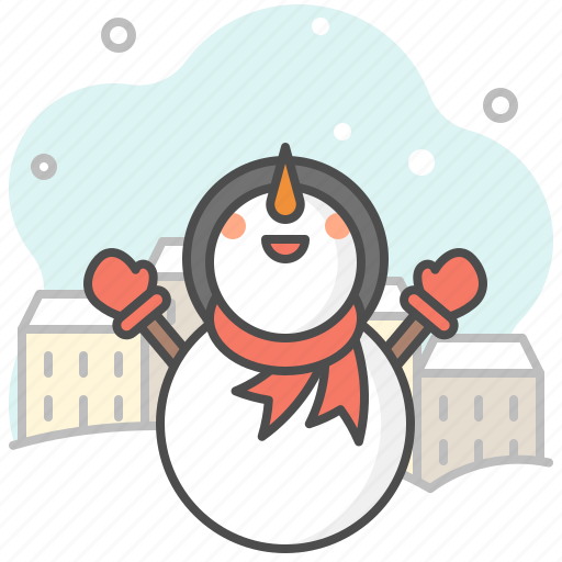 Snowman, happy, mitten gloves, town, city, winter, snow icon - Download on Iconfinder
