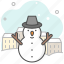 snowman, hat, snow, town, building, house, home 