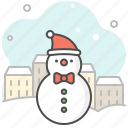 snowman, snow, cold, ice, santa hat, winter, city
